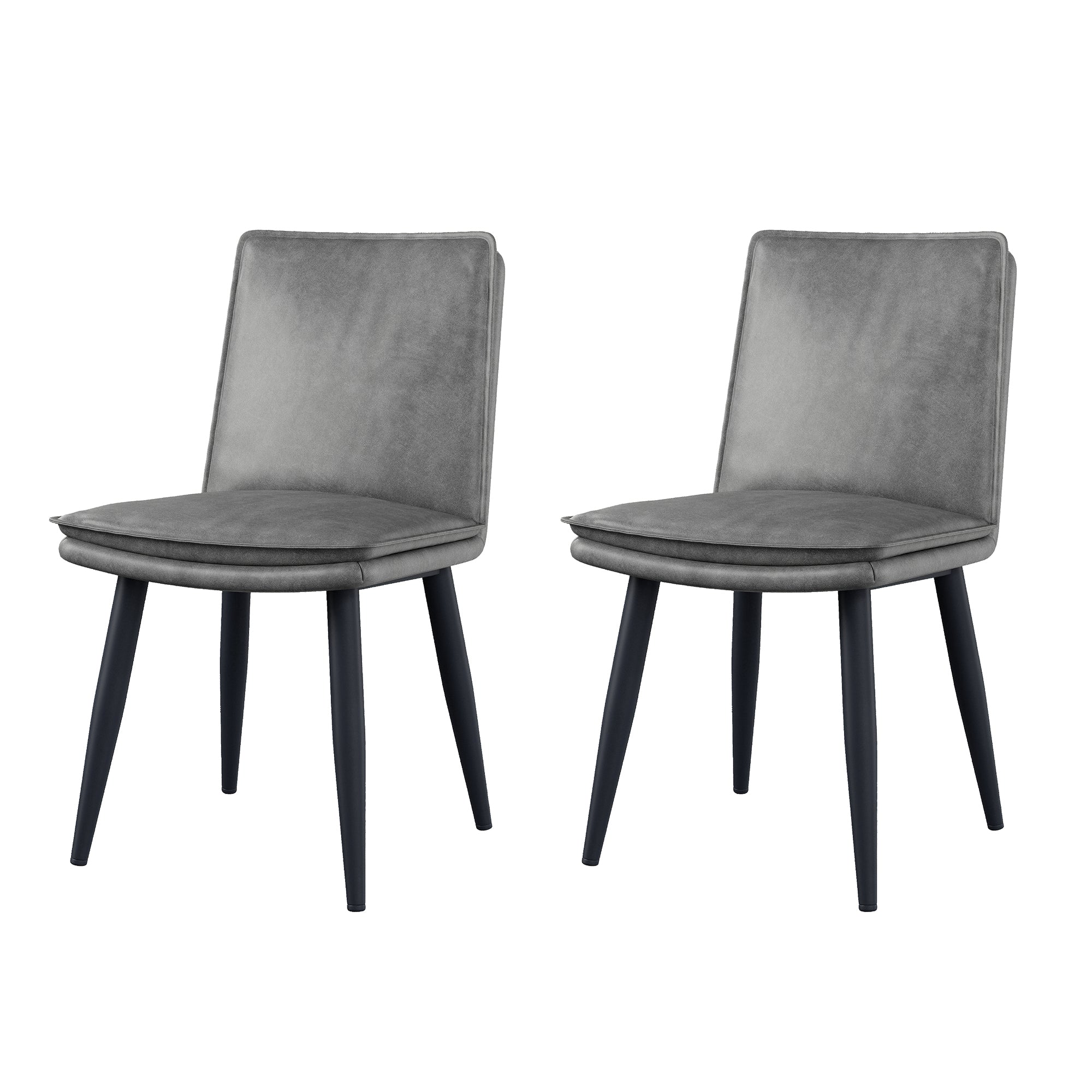 2 Dining Chairs, Double-Layered Cushions, Comfortable PU, Grey