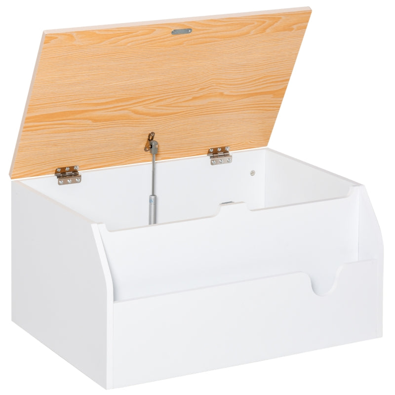 Wooden Kids Toy Box Storage Chest Organiser with Book Slot & Safety Hinge, White Engineered Wood