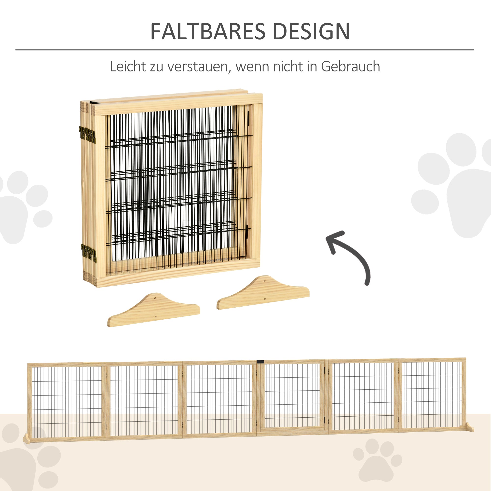 Dog Gate, Bidirectional Folding, Pinewood Metal Natural