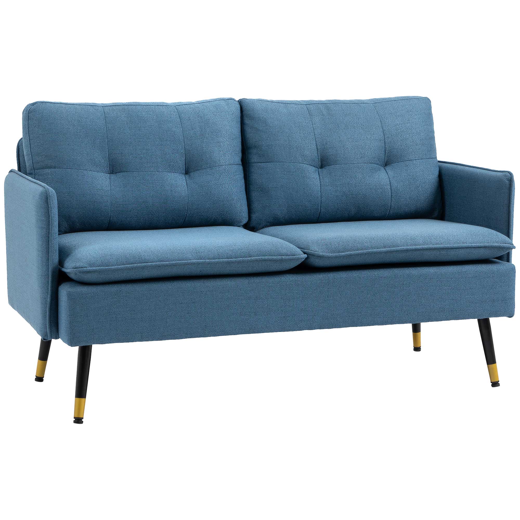 2-seater Sofa, Thick Cushion Upholstered with Steel Legs, Dark Blue