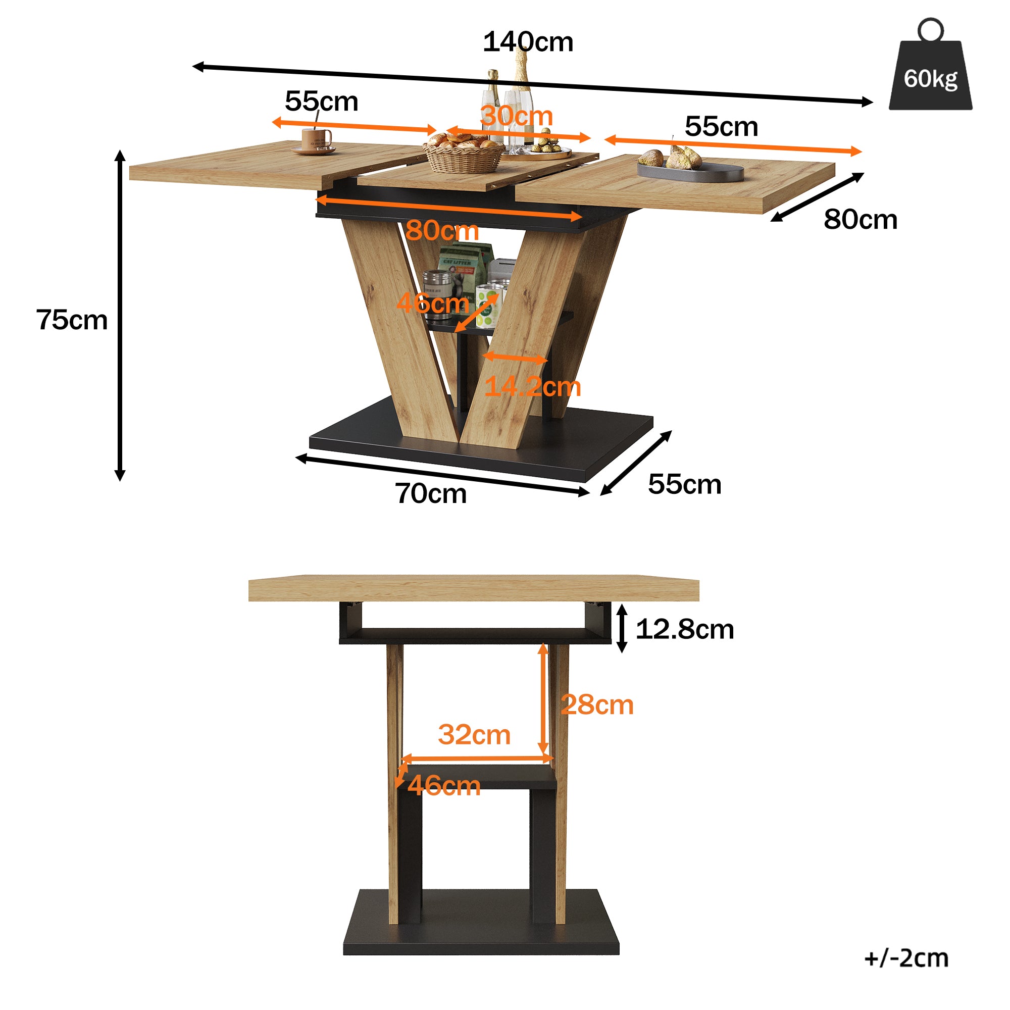 Extendable Dining Table 110(140)x80cm - Wood Grain