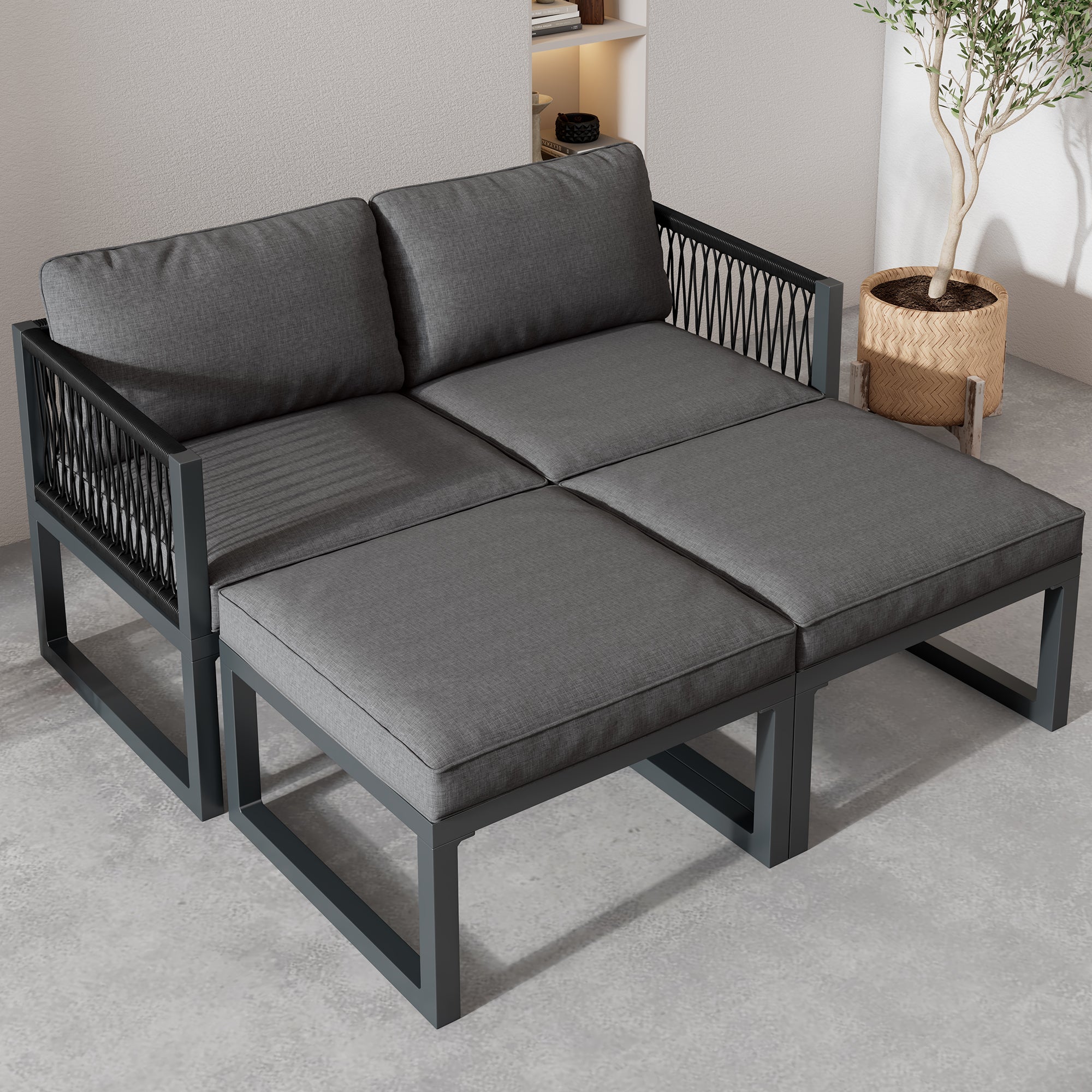 Garden Lounge Set 2 Sofas 2 Footstools - Adjustable