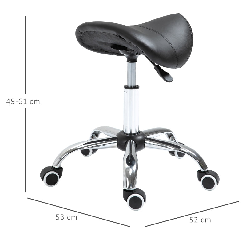 Saddle Stool Work Swivel Chair, Height Adjustable Upholstered, Black