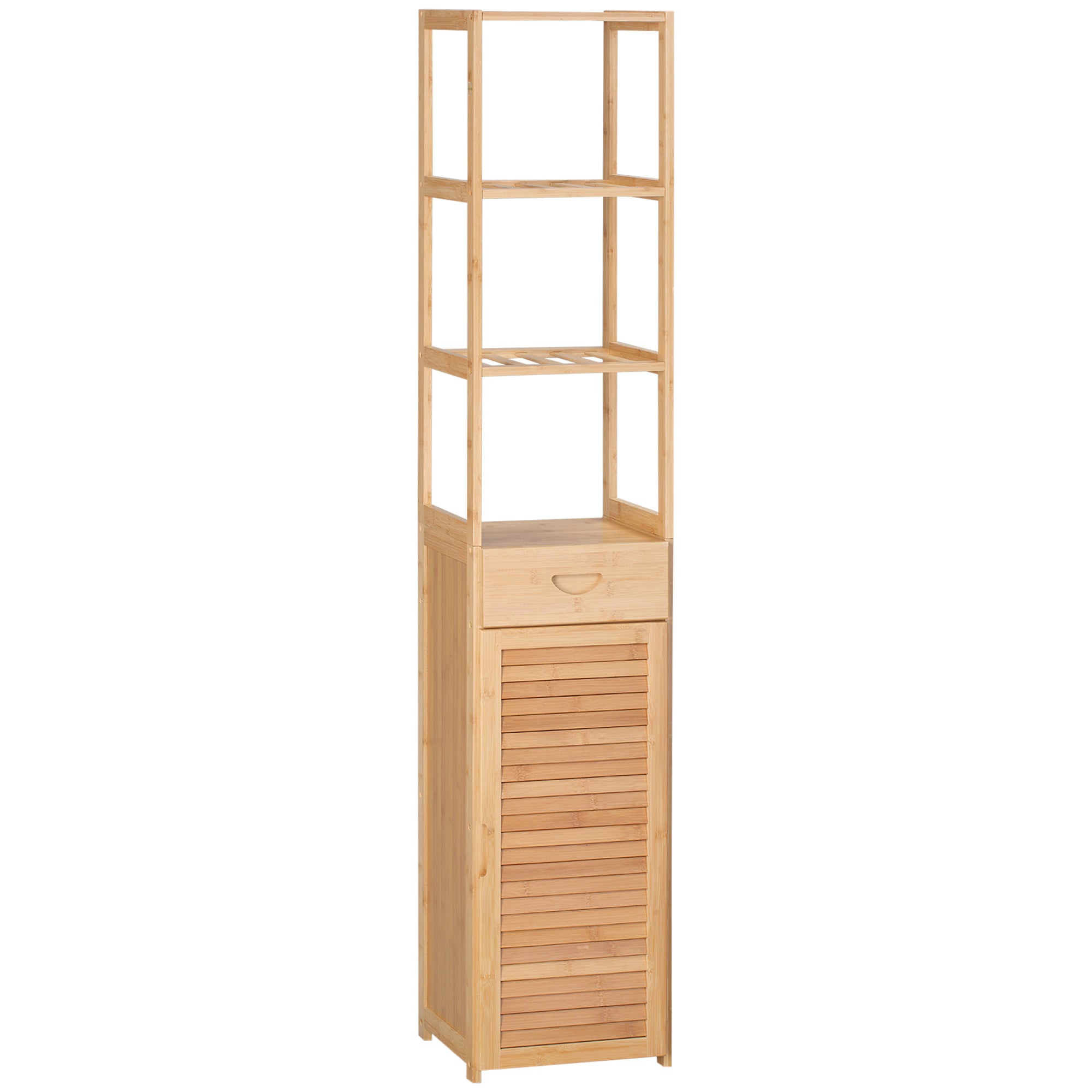 kleankin Bathroom Cabinet, Drawer, Shelves, Open Compartment, Natural Wood
