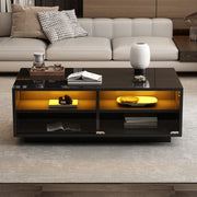 LED Coffee Table with 2 Drawers and Tempered Glass Door, Black High-Gloss