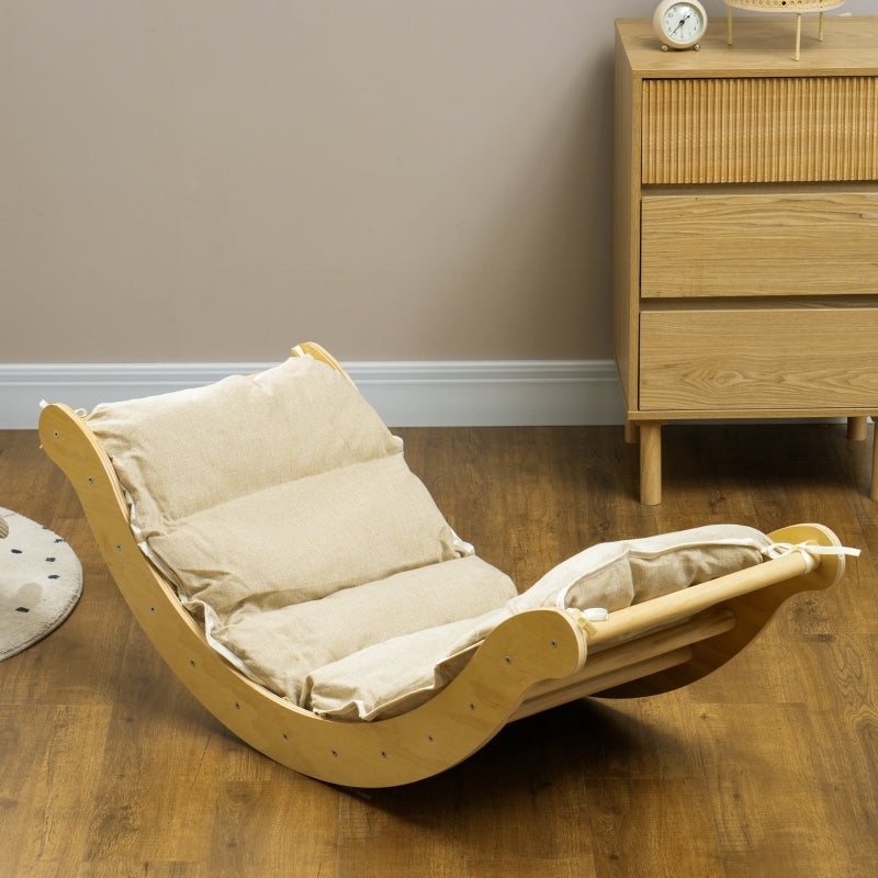 Children's Climbing Set, 4-in-1 Design with Arched Bridge, Rocking Swing, Cushion and Slide, Wood