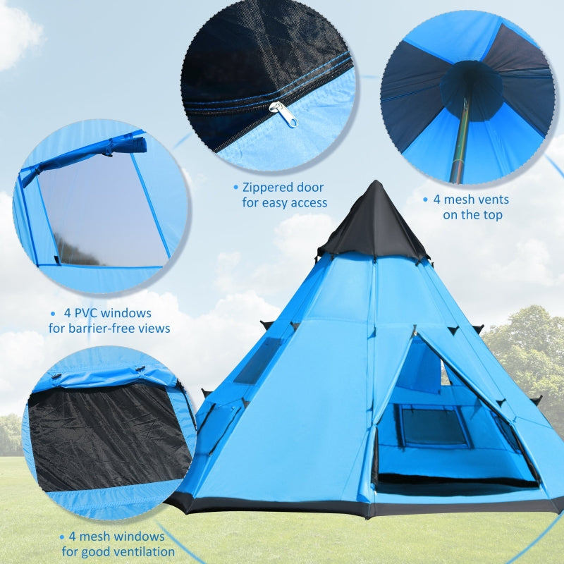 Tipi Tent 6 Men, with Carry Bag, Blue