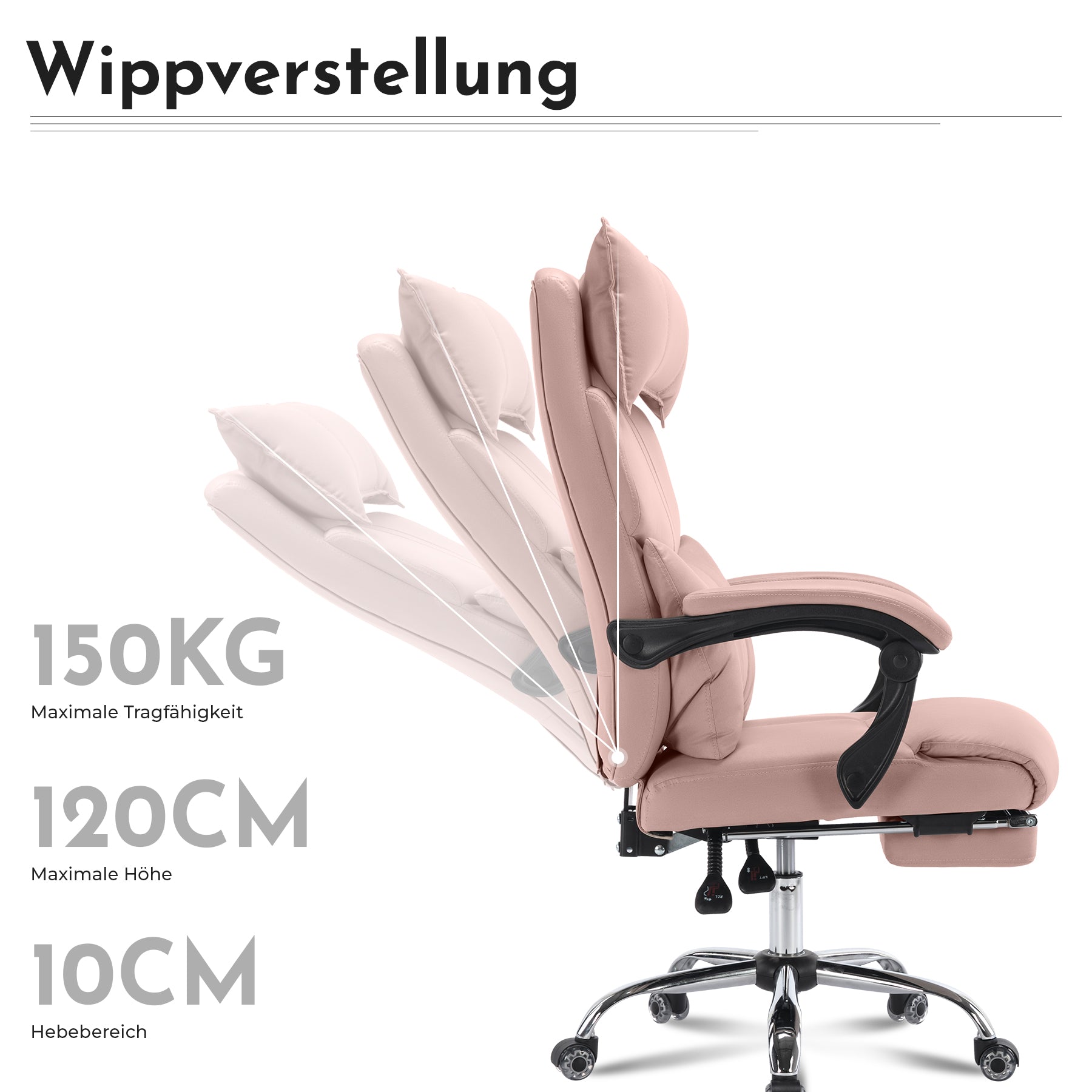 Ergonomic Executive Office Chair Swivel Height Adjustable Double Lumbar Support - PU Leather Pink