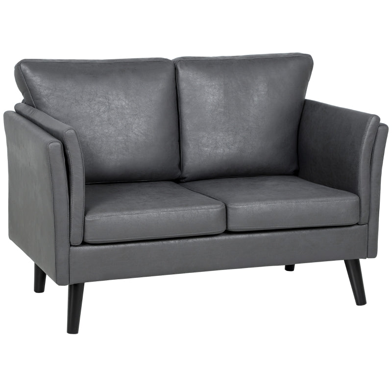 Two-Seater Sofa Padded with High-Density Foam and Rubber Wood Legs, Leathaire Grey
