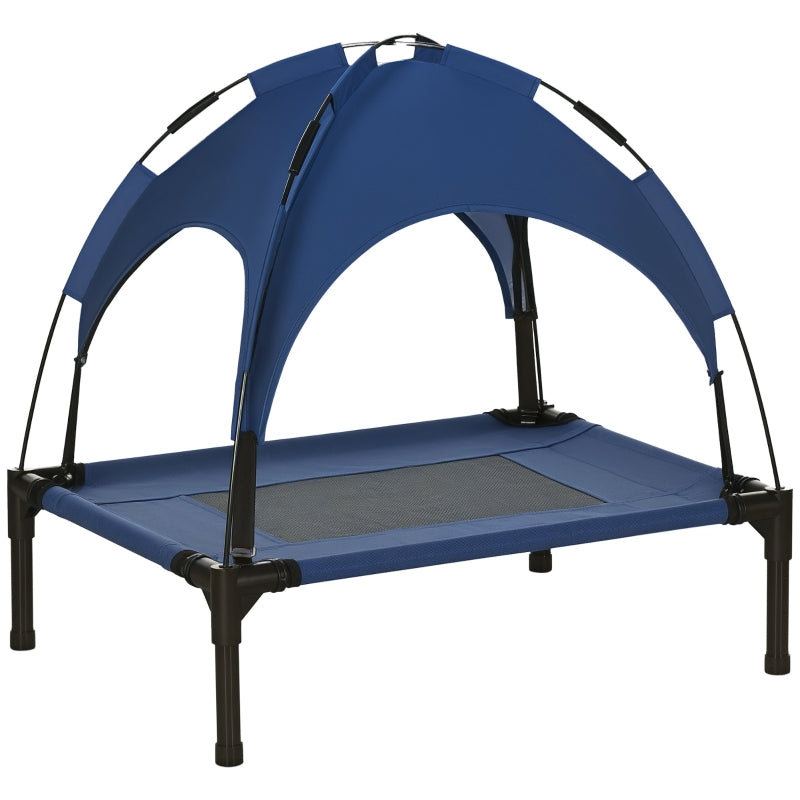 Raised Dog Bed Outdoor with Canopy UV Protection, Dark Blue Taffeta Fabric