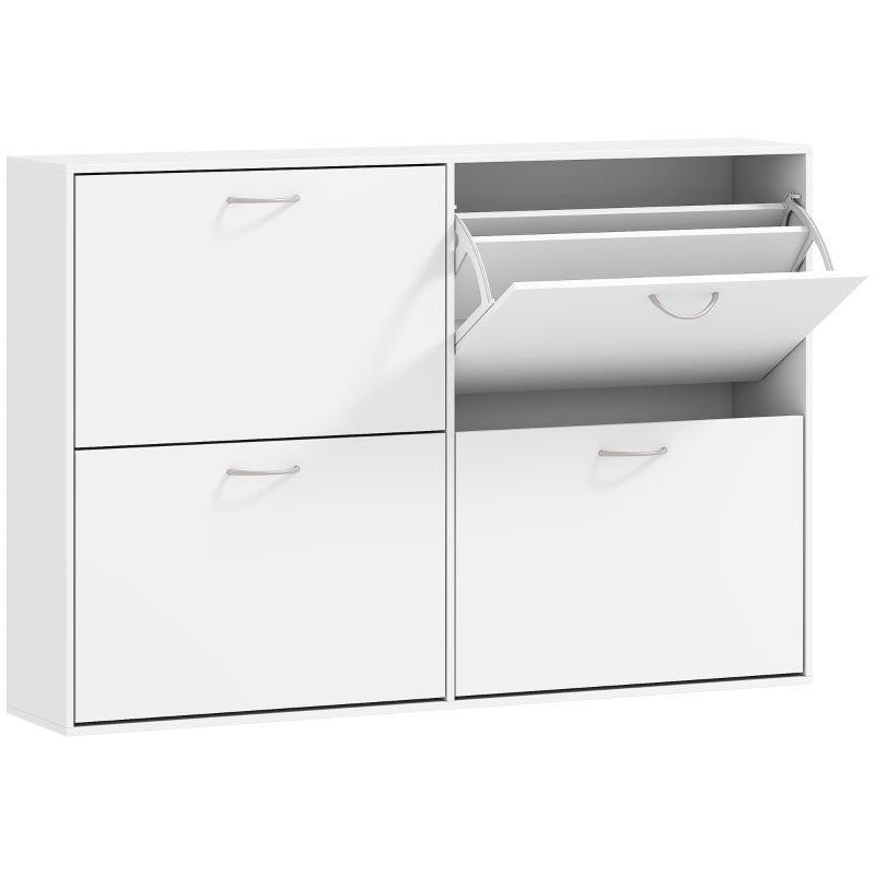 Wooden Shoe Cabinet 4-Drawer Pull Down Storage Organizer White