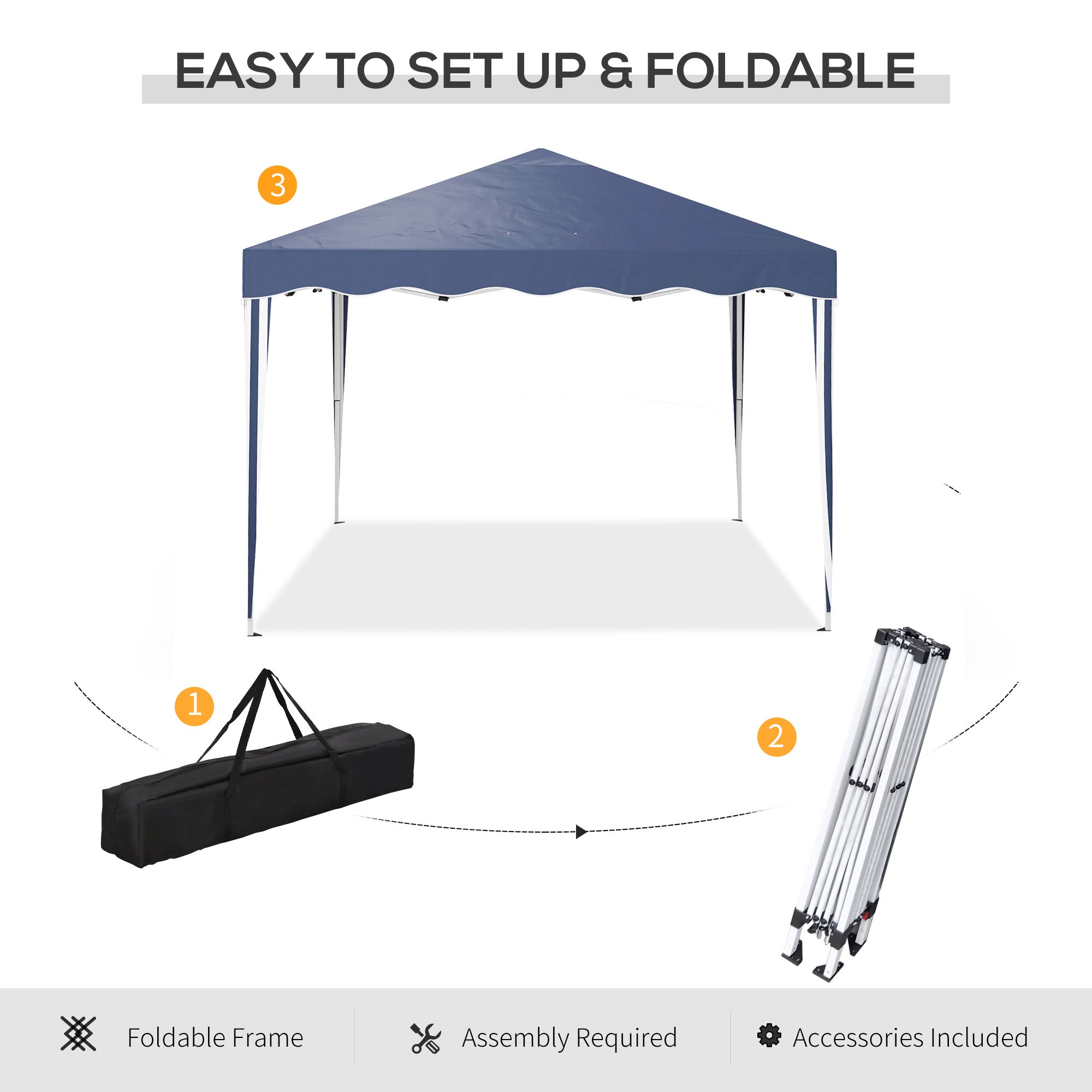 3 x 3cm Pop-Up Gazebo Adjustable Height with Bag, Blue