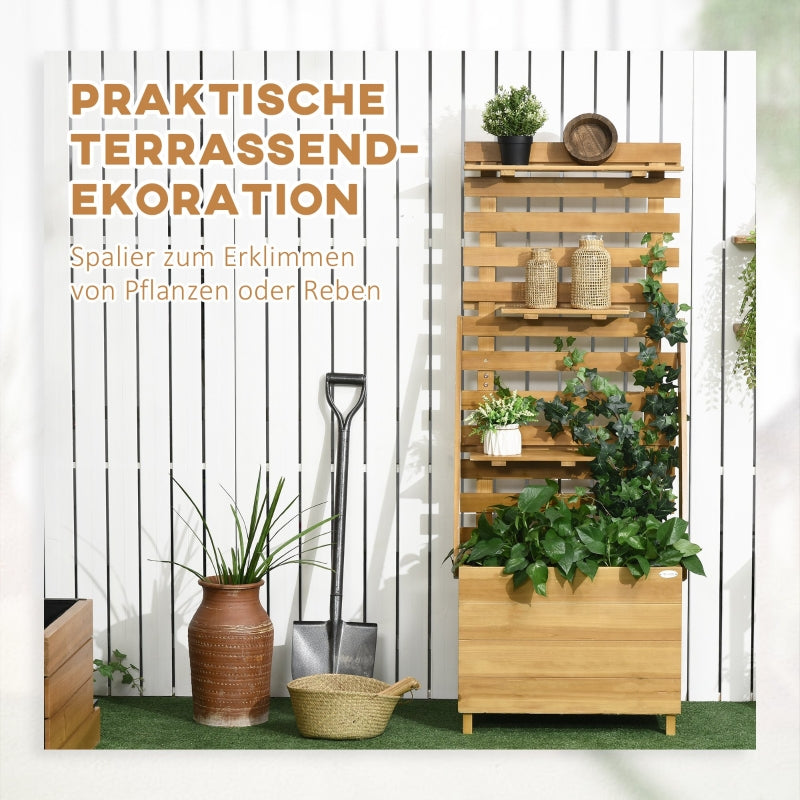 Raised Bed with Trellis, 3 Shelves, Wood, Brown