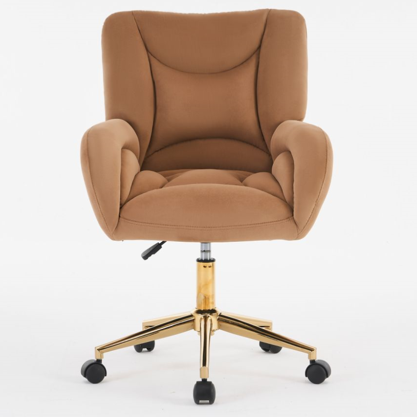 Full KD Adjustable Height Swivel Home Office Chair, Brown Velvet Fabric with Gold Legs
