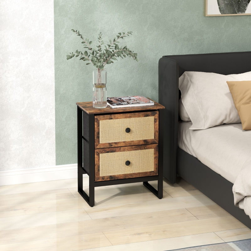 Industrial-Natural Two-Drawer Bedside Table - Brown