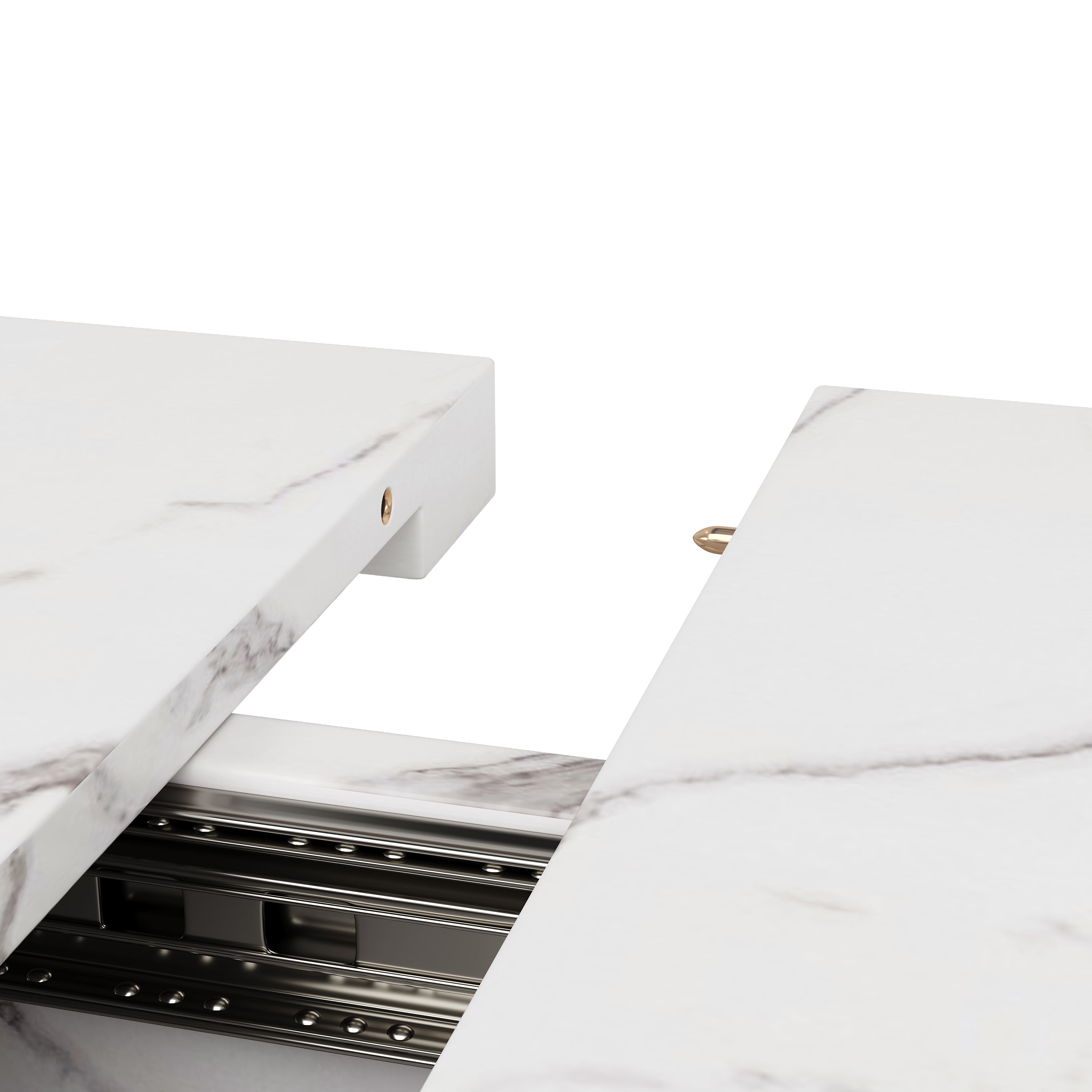 Telescopic Dining Table 120-160cm Extendable Space-Saving with Black Crossed Iron Legs, White Marble