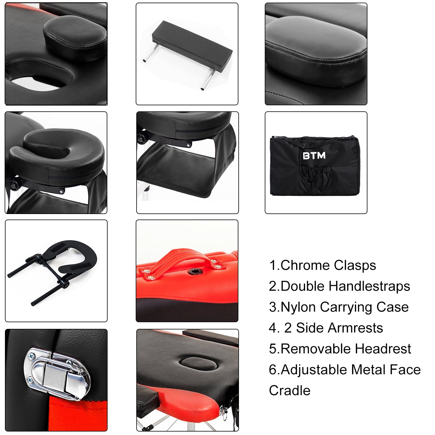 Massage Table Couch Bed Aluminium Deluxe Lightweight Professional Beauty Tattoo Spa 3 Section with Premium PU Leather and 5 cm High Density Multi-Layer Foam Headrest Arm support and Carrying Bag, Red