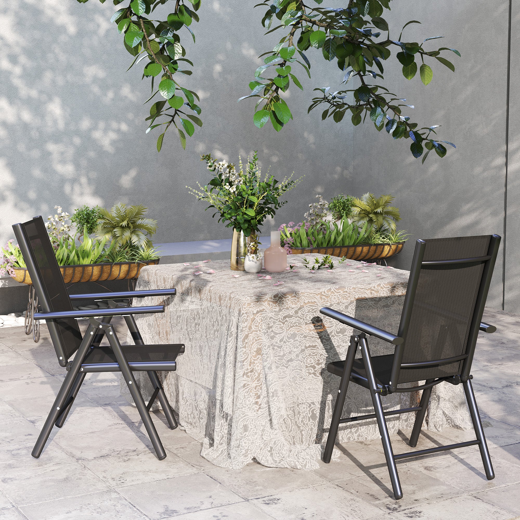 Set of 2 Folding Chair, Aluminium Frame Outdoor Camping Chairs, Black