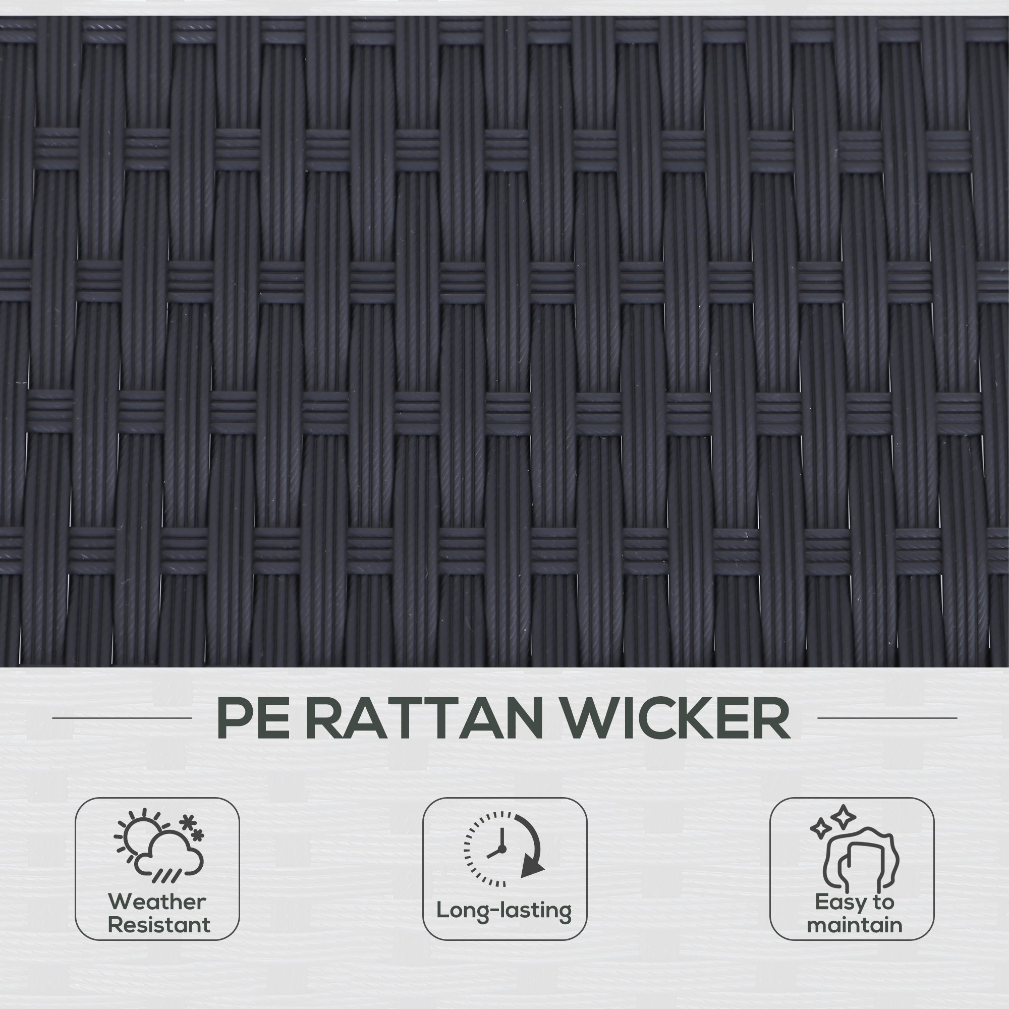 2 Seater Rattan Lounger Double Chaise with Adjustable Backrest and Cushion, Black