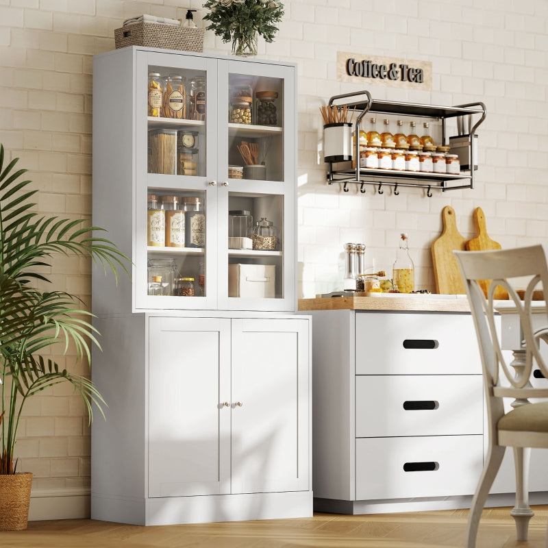 Modern Bookcase Glass Doors Adjustable Shelves Display Cabinet White