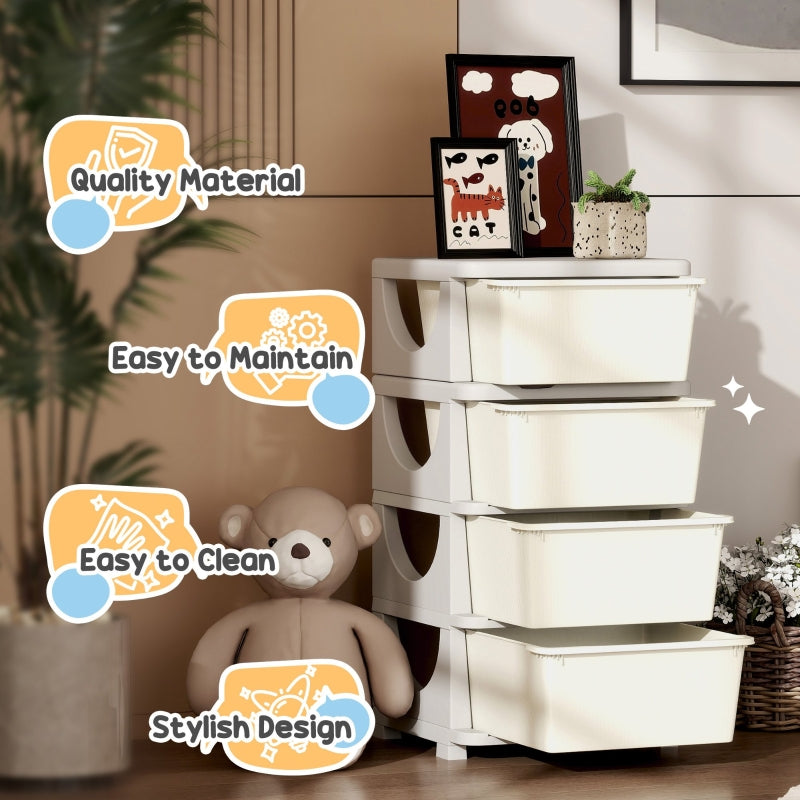 Four-Tier Kids Storage Boxes with Four Drawers, White