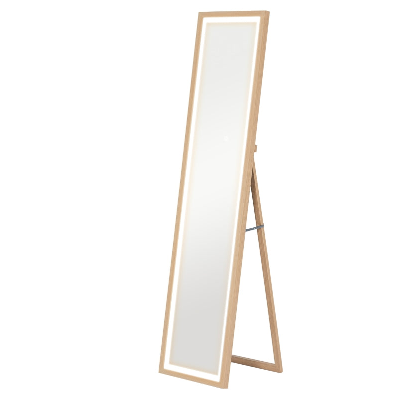 Full-Length Mirror, LED Light & Touch Control, Oak
