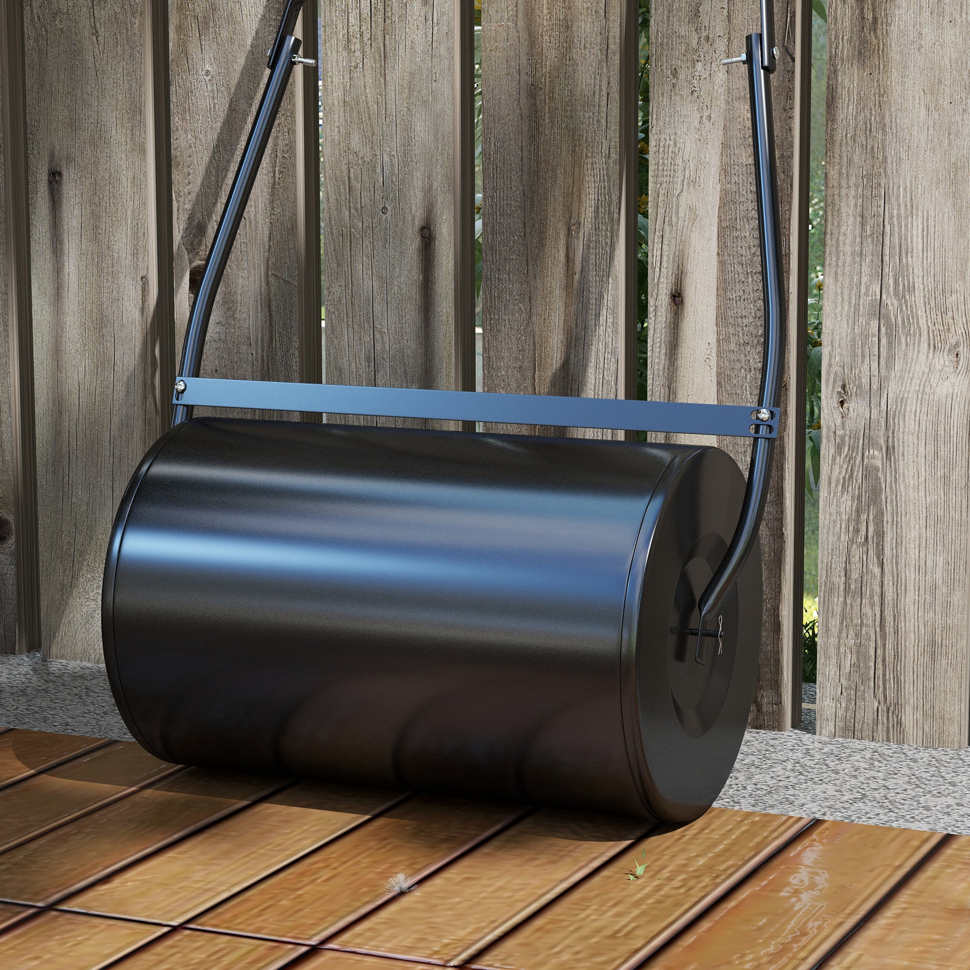 Lawn Roller, 38L Heavy Duty Water/Sand Filled Drum Φ50cm Steel Black