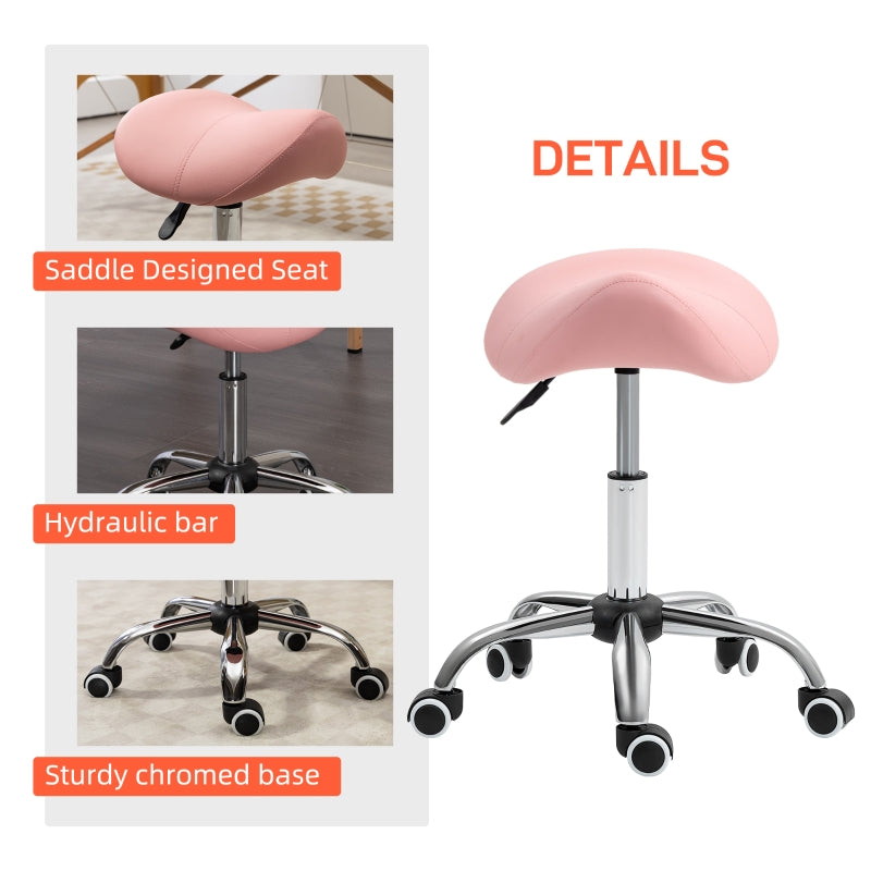 Saddle Stool Height Adjustable Salon Chair for Massage Spa Faux Leather Pink