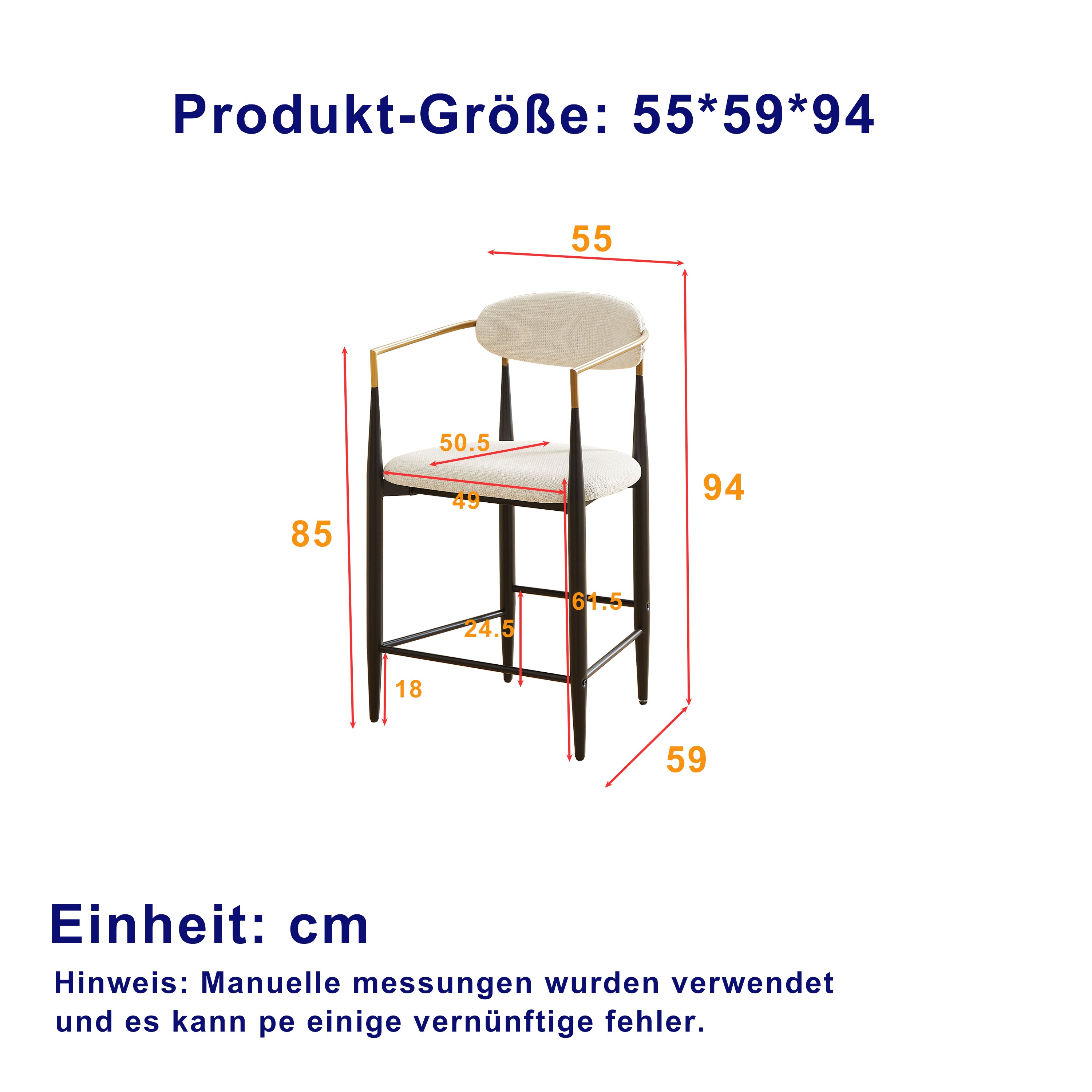 Set of two Bar Stools with Armrests, Modern Vintage French Country Kitchen Stools, Cream-Colored Fabric