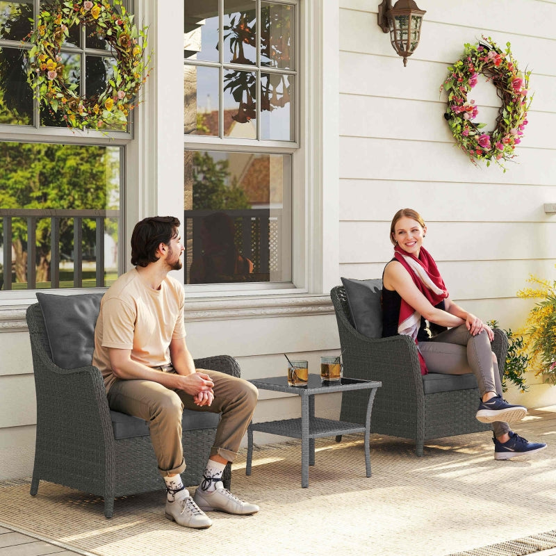 Rattan Garden Chairs Set of 2, Cushioned High Back Outdoor PE Wicker, Dark Grey