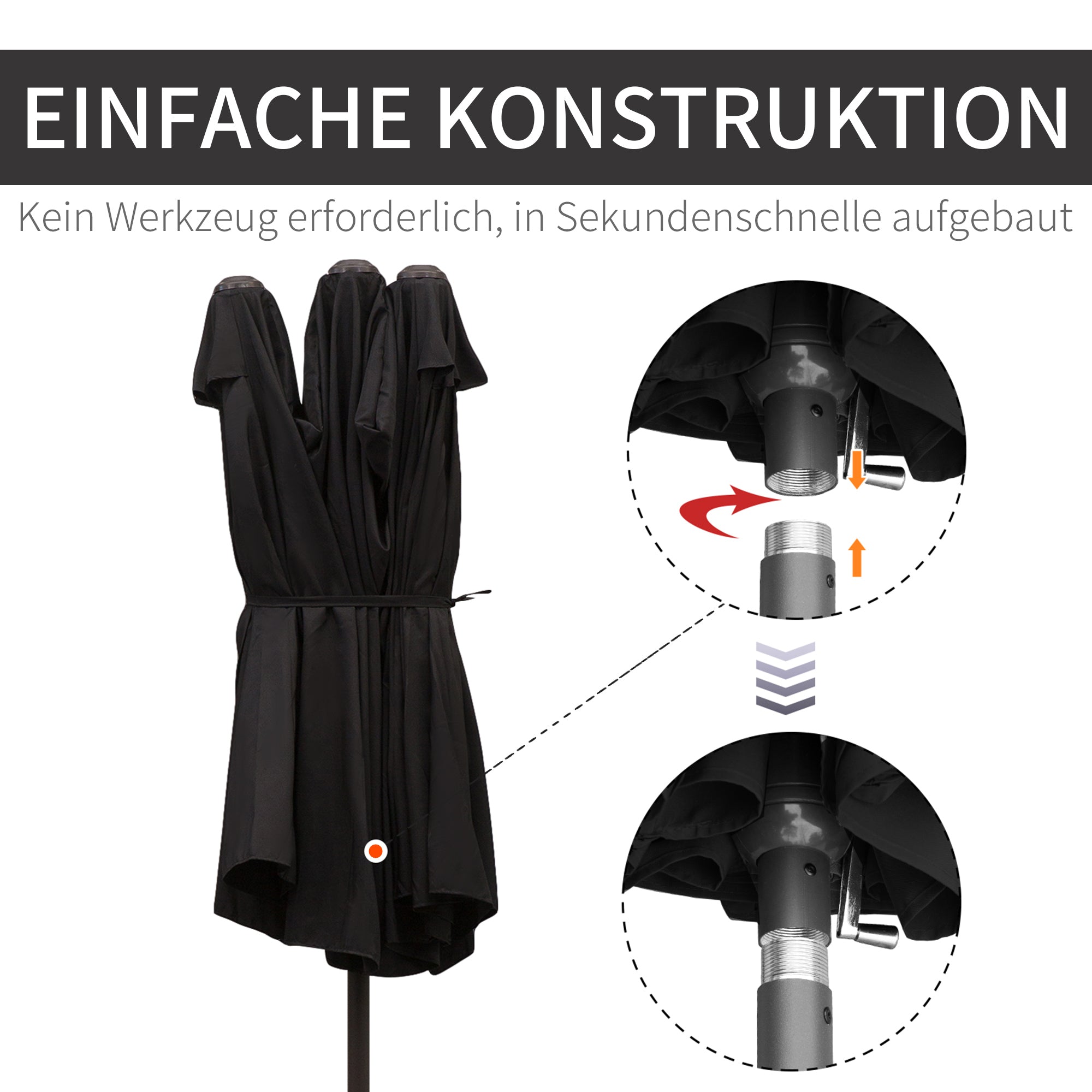 Parasol Double Patio Umbrella with Hand Crank, Oval, Black