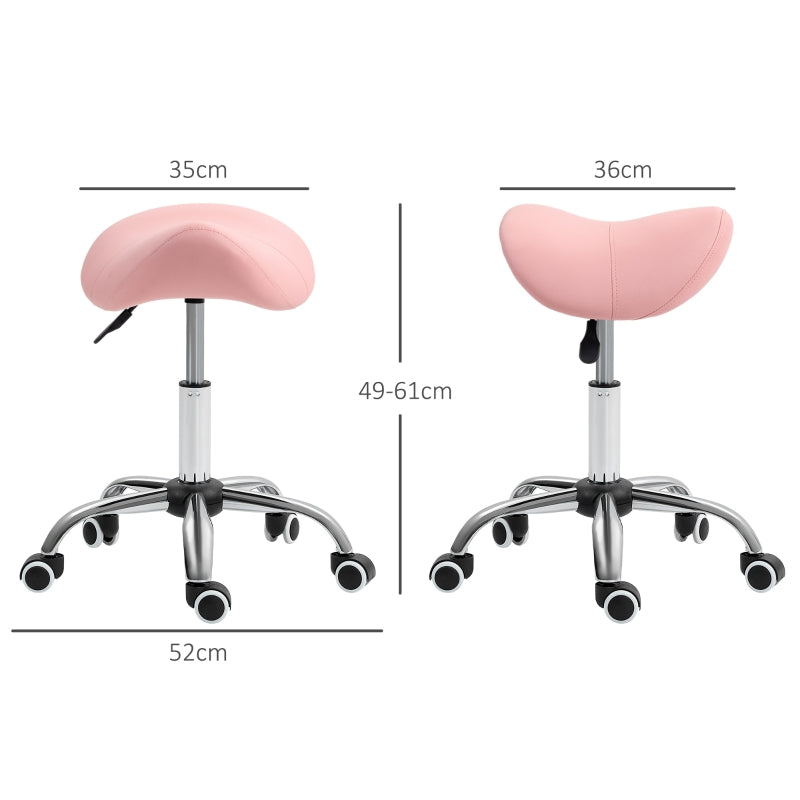 Saddle Stool Height Adjustable Salon Chair for Massage Spa Faux Leather Pink