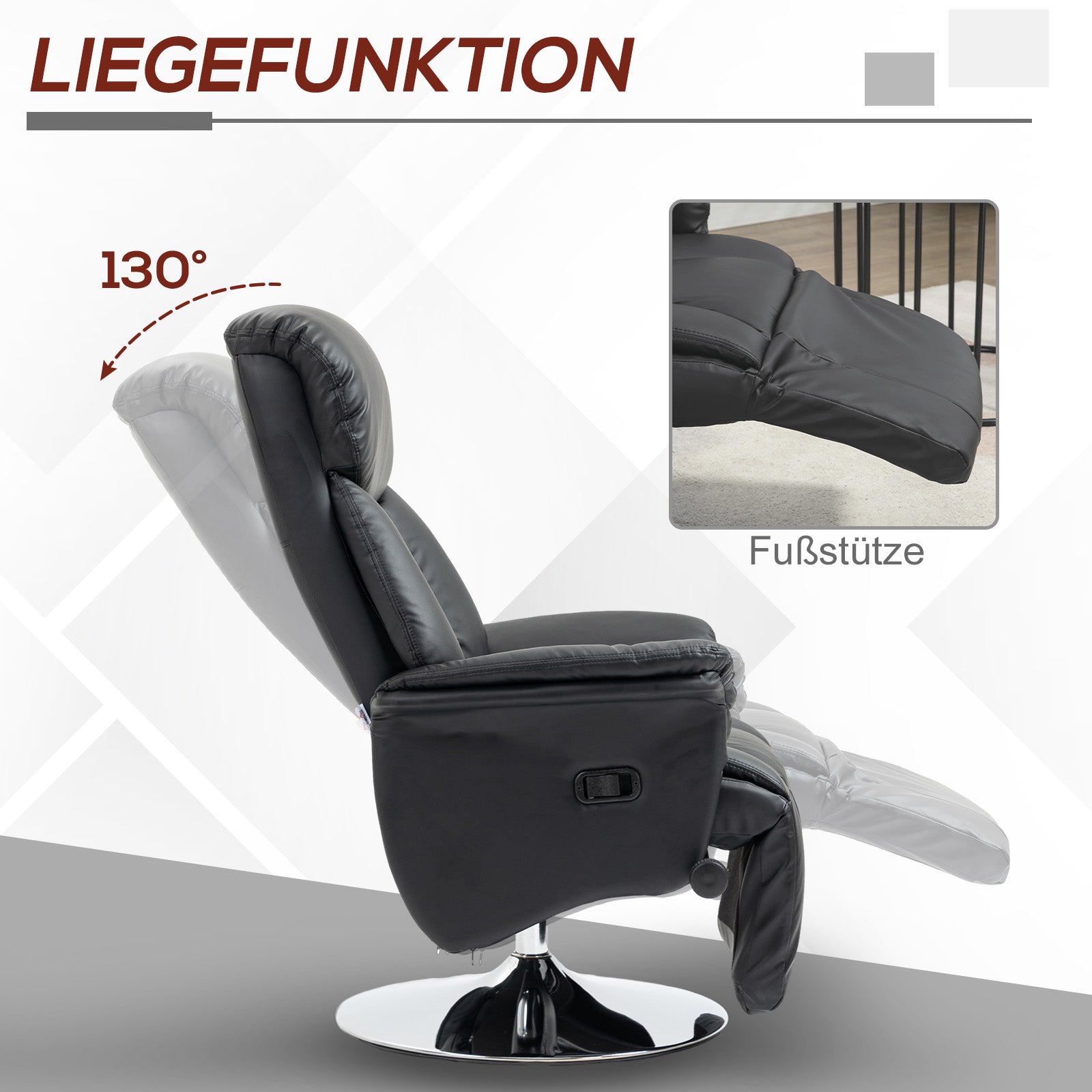 Reclining TV Chair, Manually Adjustable Non-slip 150kg, Black Faux Leather