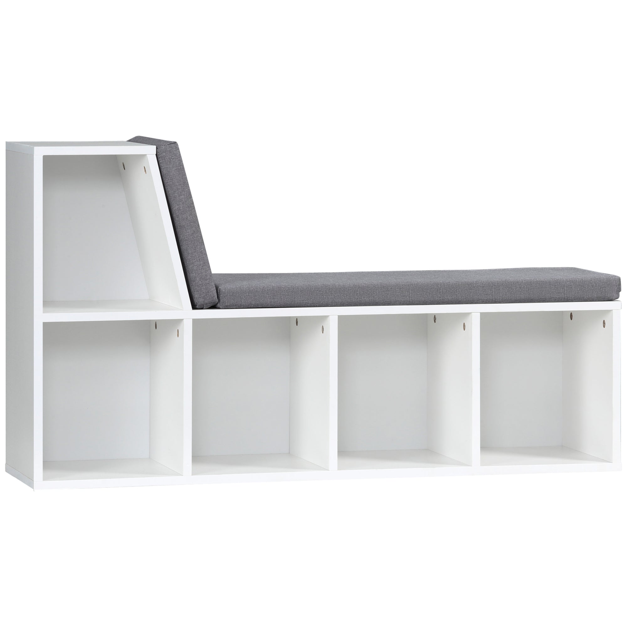Bookcase Storage Shelf with Cushioned Reading Seat & Cabinet, Engineered Wood White