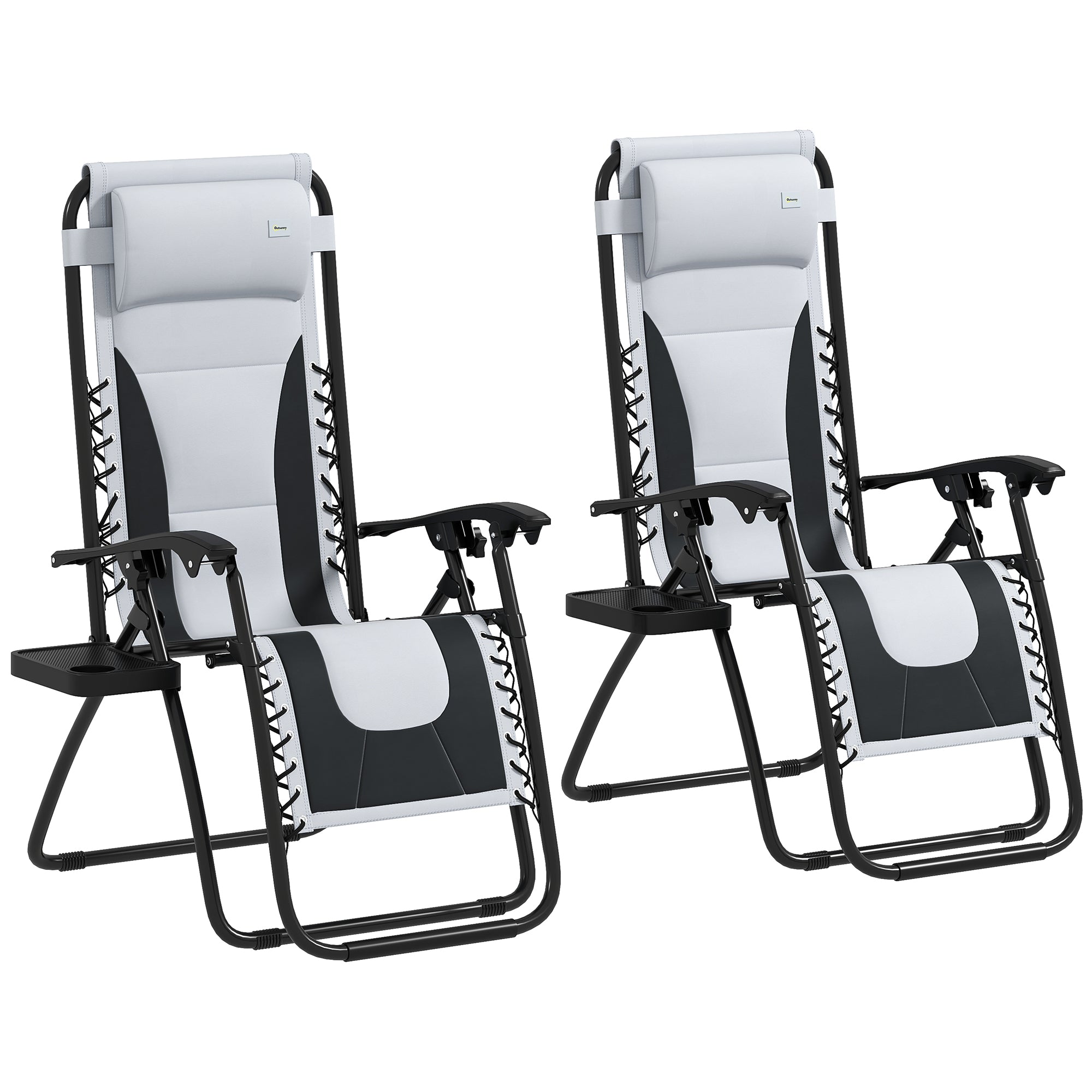 Zero Gravity Lounger Chair Set of 2, Folding Reclining Patio Chair with Cup Holder, Grey