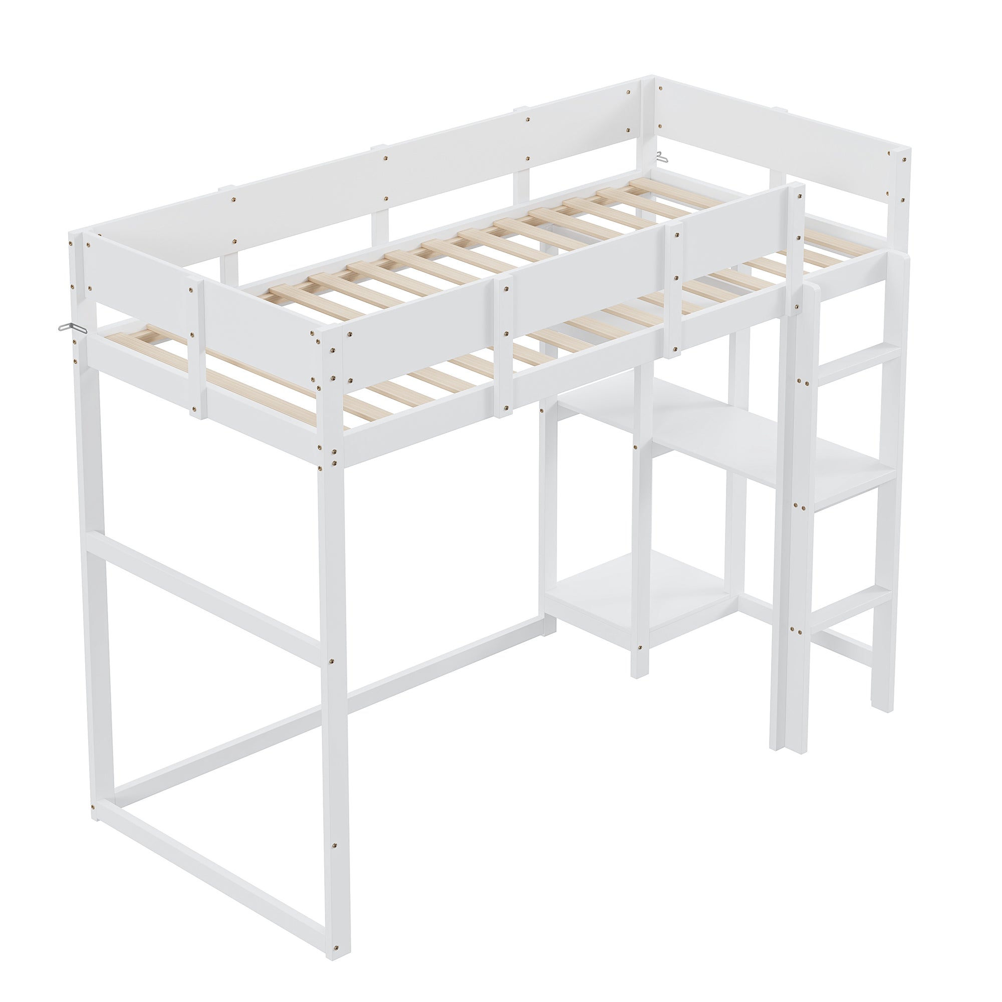 Loft Bed 90x200cm Storage Slatted Base - White Pine Wood