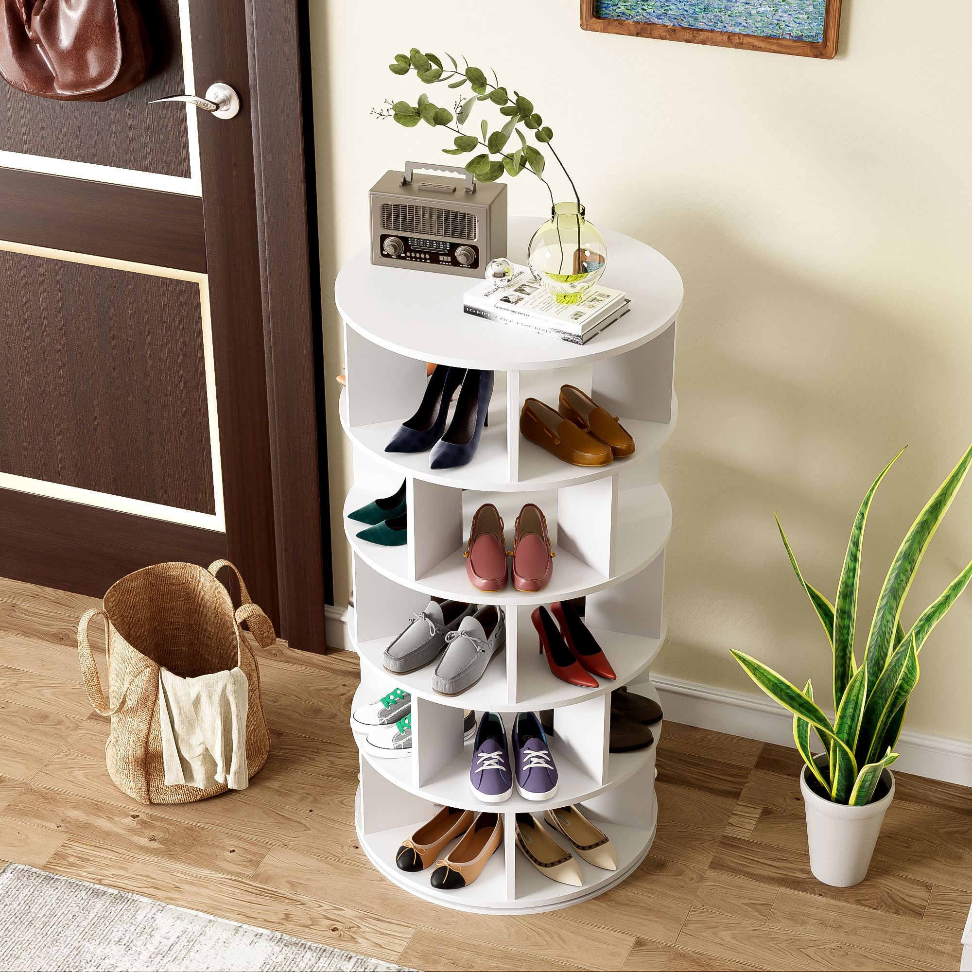 Shoe Rack Rotating Angle, 5 Levels, White