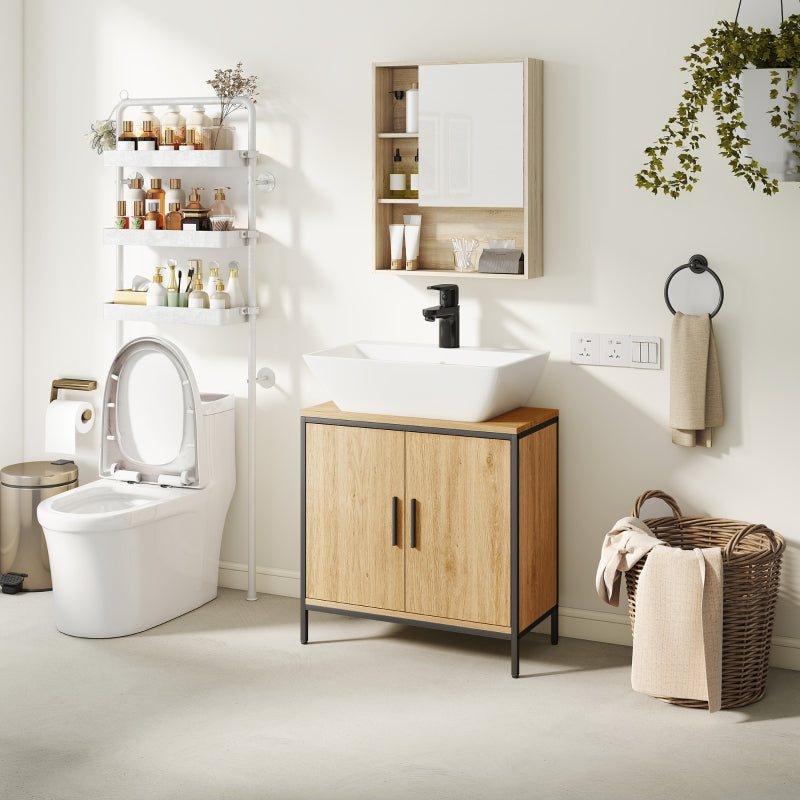 Bathroom Vanity Unit with 2 Doors and Adjustable Shelf, Oak