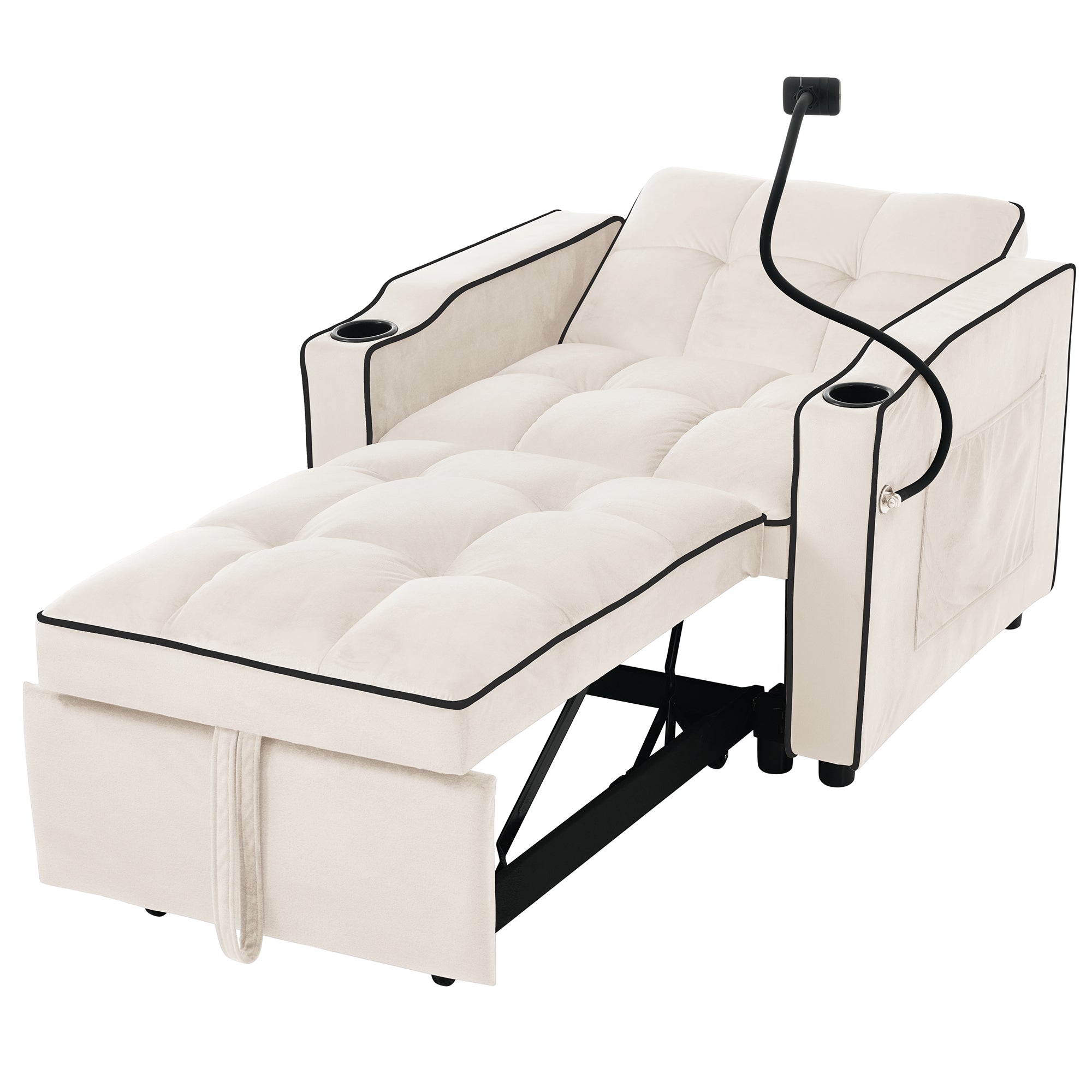 3-in-1 Pull-Out Single Sofa Bed with Cup & Phone Holders, for Small Spaces