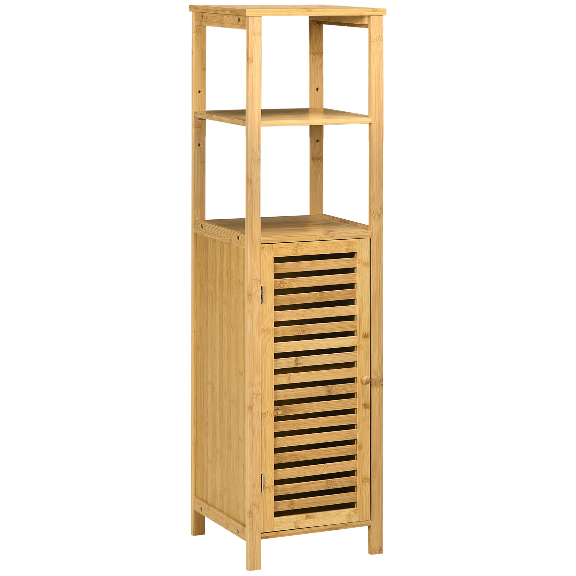 Bathroom Cabinet, Height-Adjustable, 2 Shelves, 33x30x120cm, Natural Bamboo