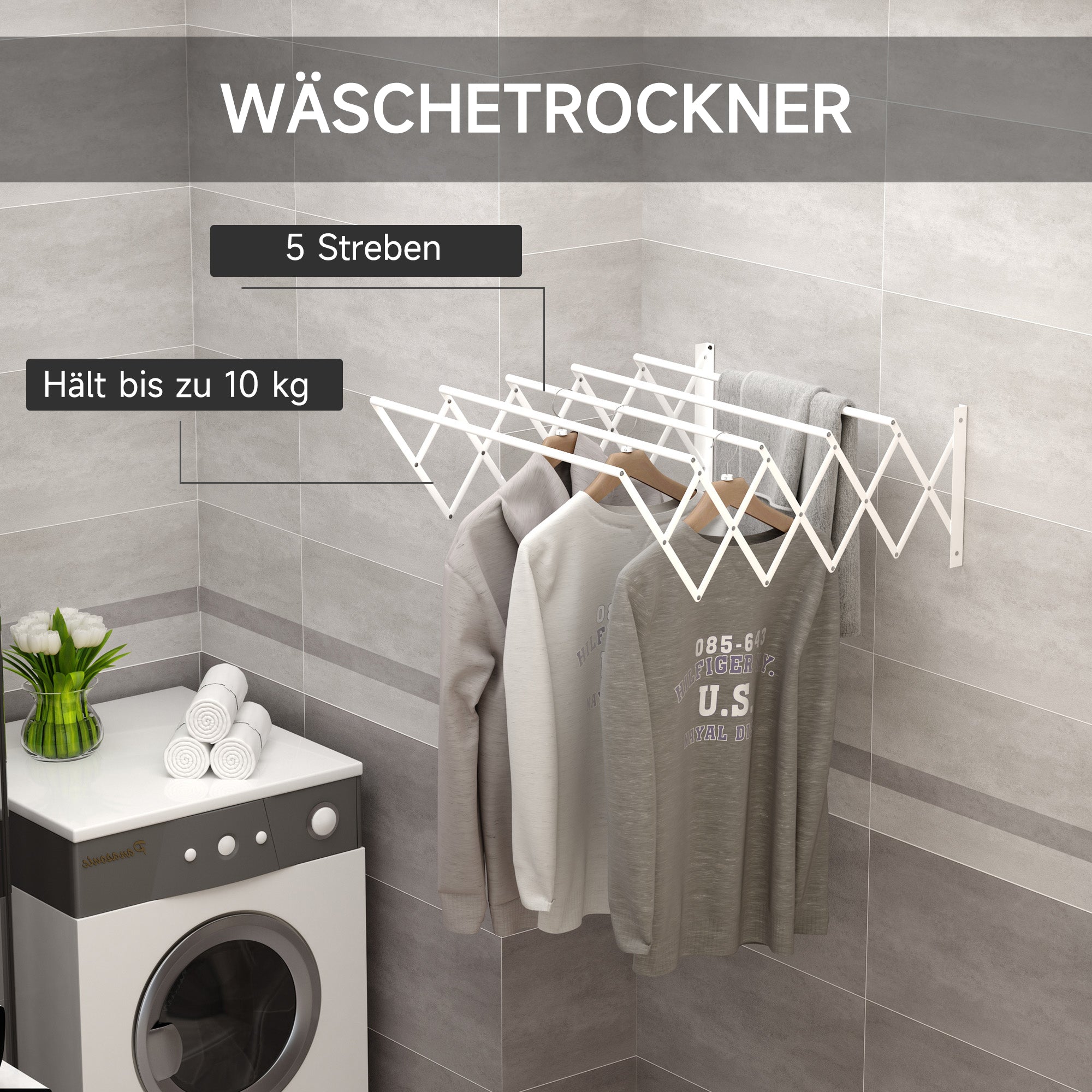 Wall Dryer, Space-Saving Clothes Airer, Metal White