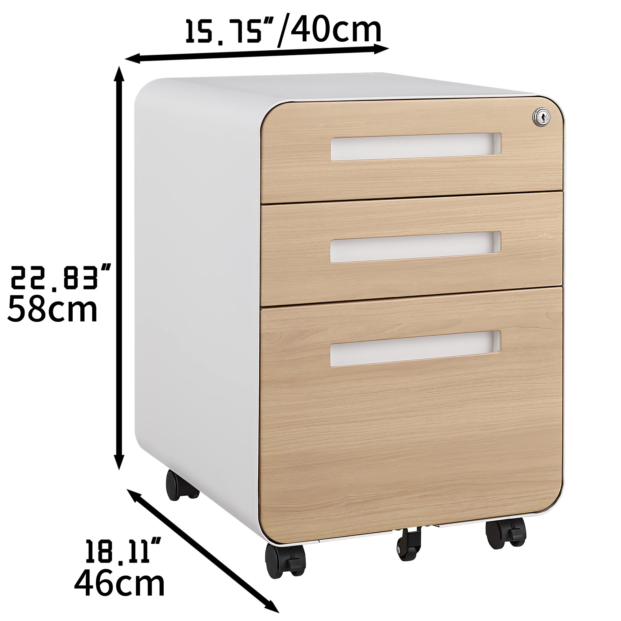 Mobile File Cabinet, 3 Drawer Under Desk Storage Legal/A4 Anti-Tilt Steel, White