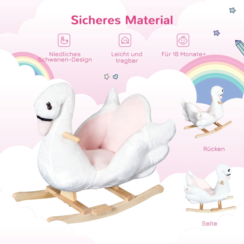 Rocking horse for children, cuddly rocking animal, pink and white