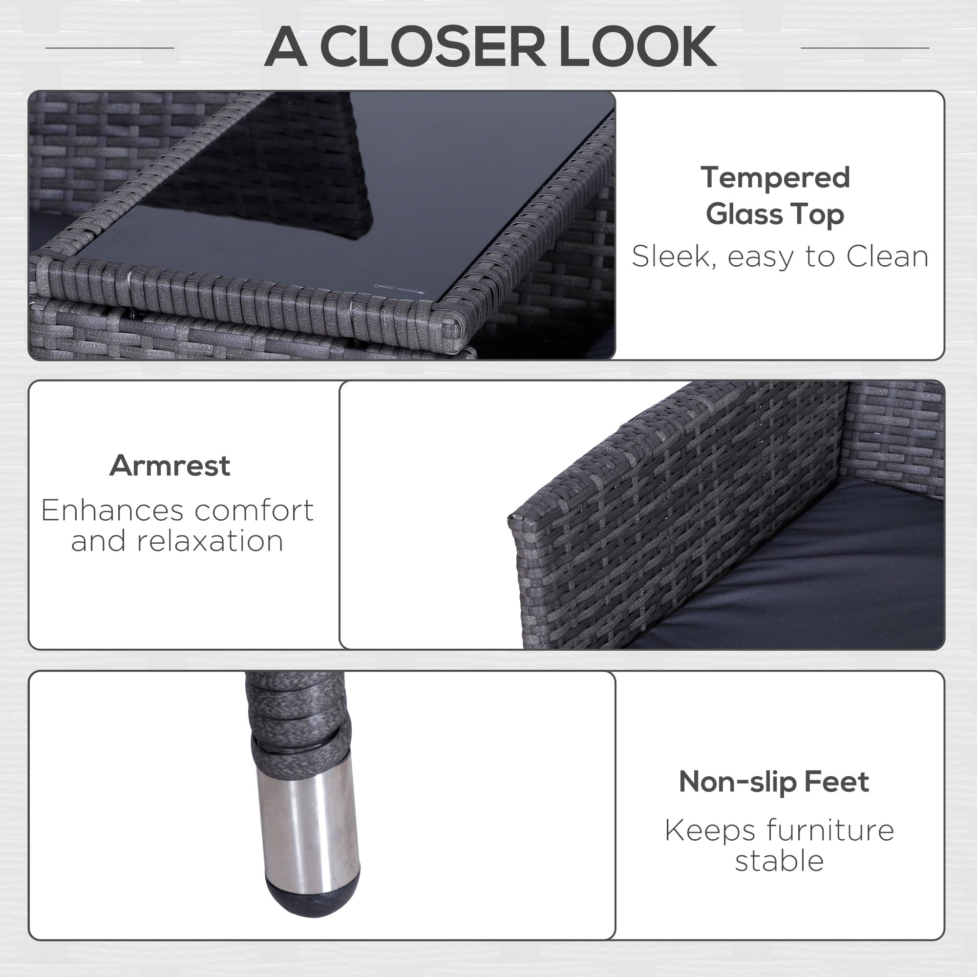 2-Seater Garden Bench, PE Rattan Outdoor with Centre Table, Grey