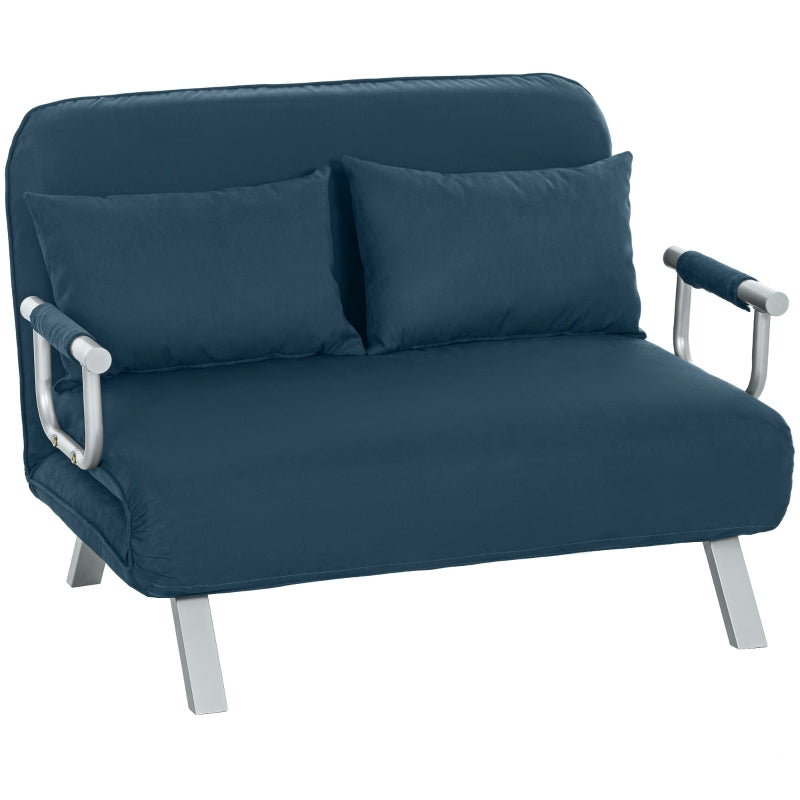 Two-Seater Click-Clack Sofa Bed, Convertible Sleeper Couch, Navy Blue