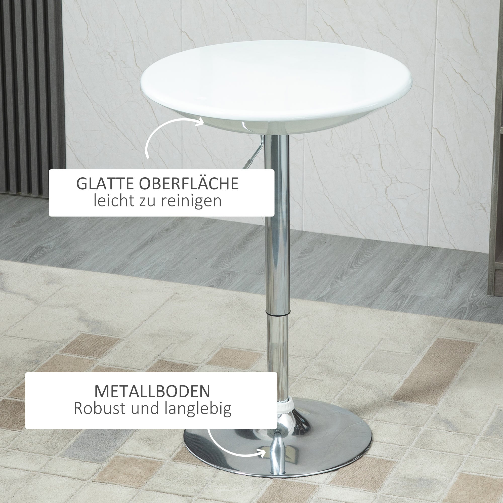 Bar Table, Height Adjustable, Metal ABS, White