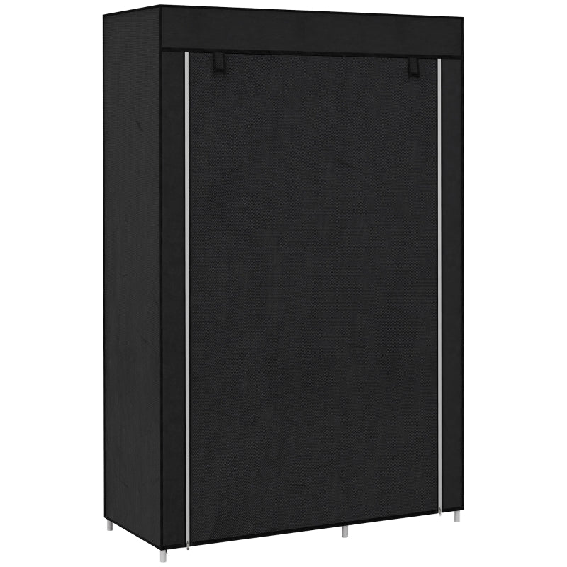 Fabric Wardrobe, Portable 6 Shelves 1 Hanging Rail Foldable, Black