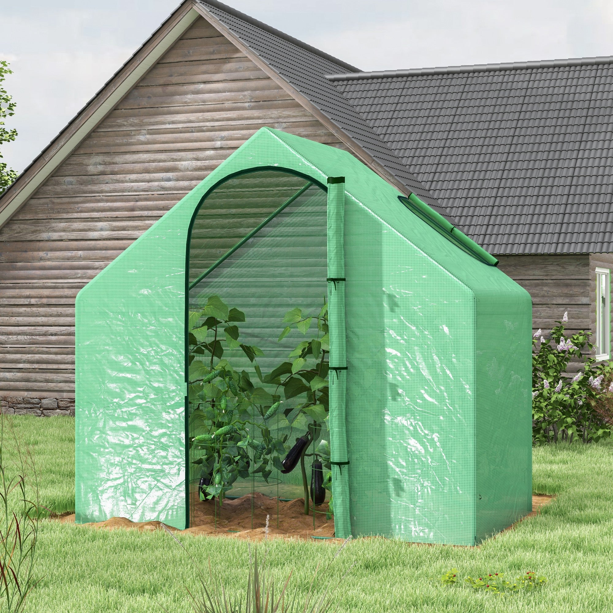 Foil Greenhouse, Tomato House 180x100x168cm with Window and Door, Steel/PVC Plastic