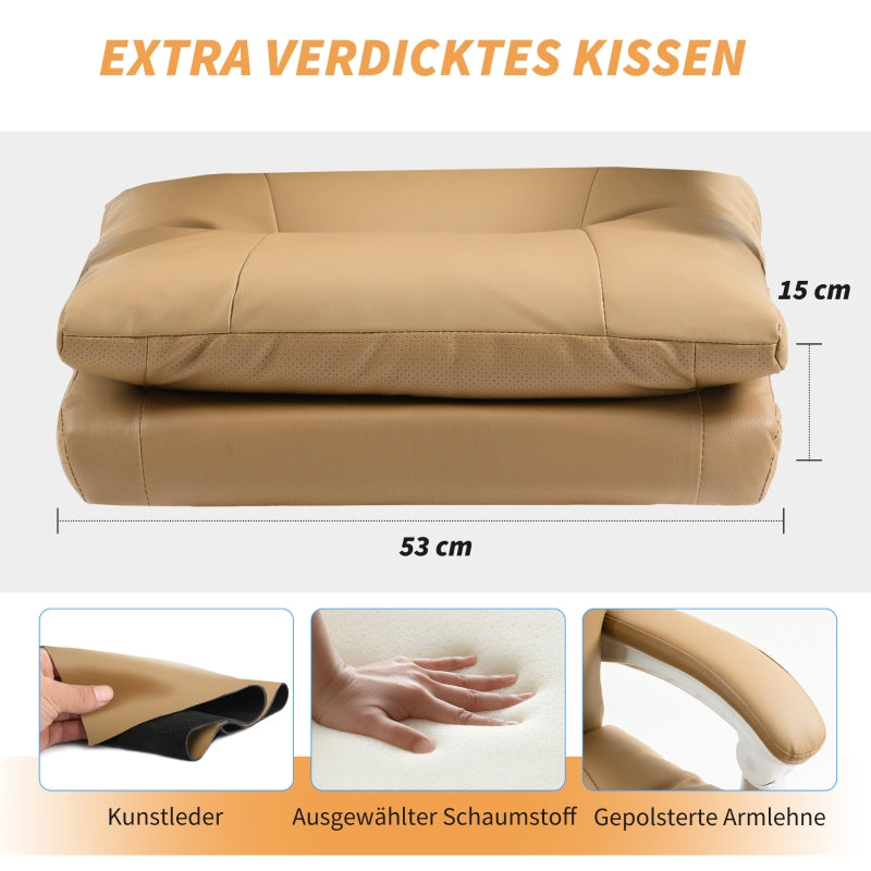 Office Chair, Ergonomic Desk with Lumbar Support, Foldable Armrest, Footrest, Light Brown