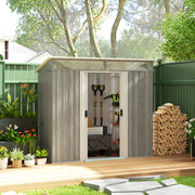 Metal Shed 6.5 x 4FT Galvanised, Lockable Tool Garden Shed with Double Sliding Doors, Vents, Light Grey Wood Effect